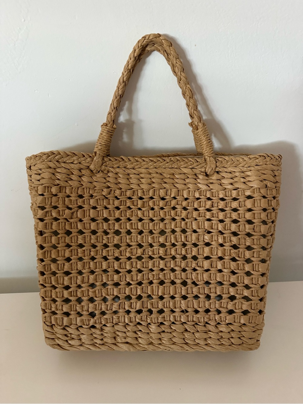 Hat Attack Natural Woven Tote in Tan - Picture 2 of 6